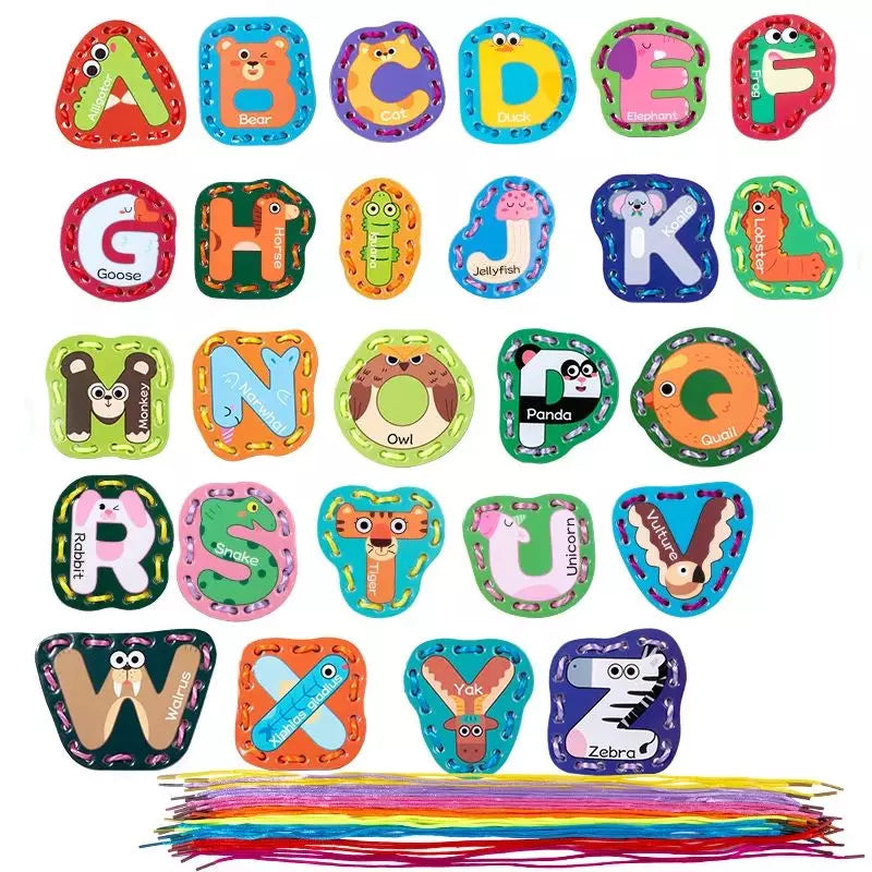 Montessori Toy Lacing Sewing Board letters