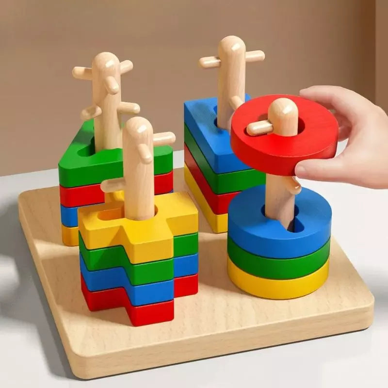 Montessori Toy Wooden Sorting and Stacking Puzzle UK