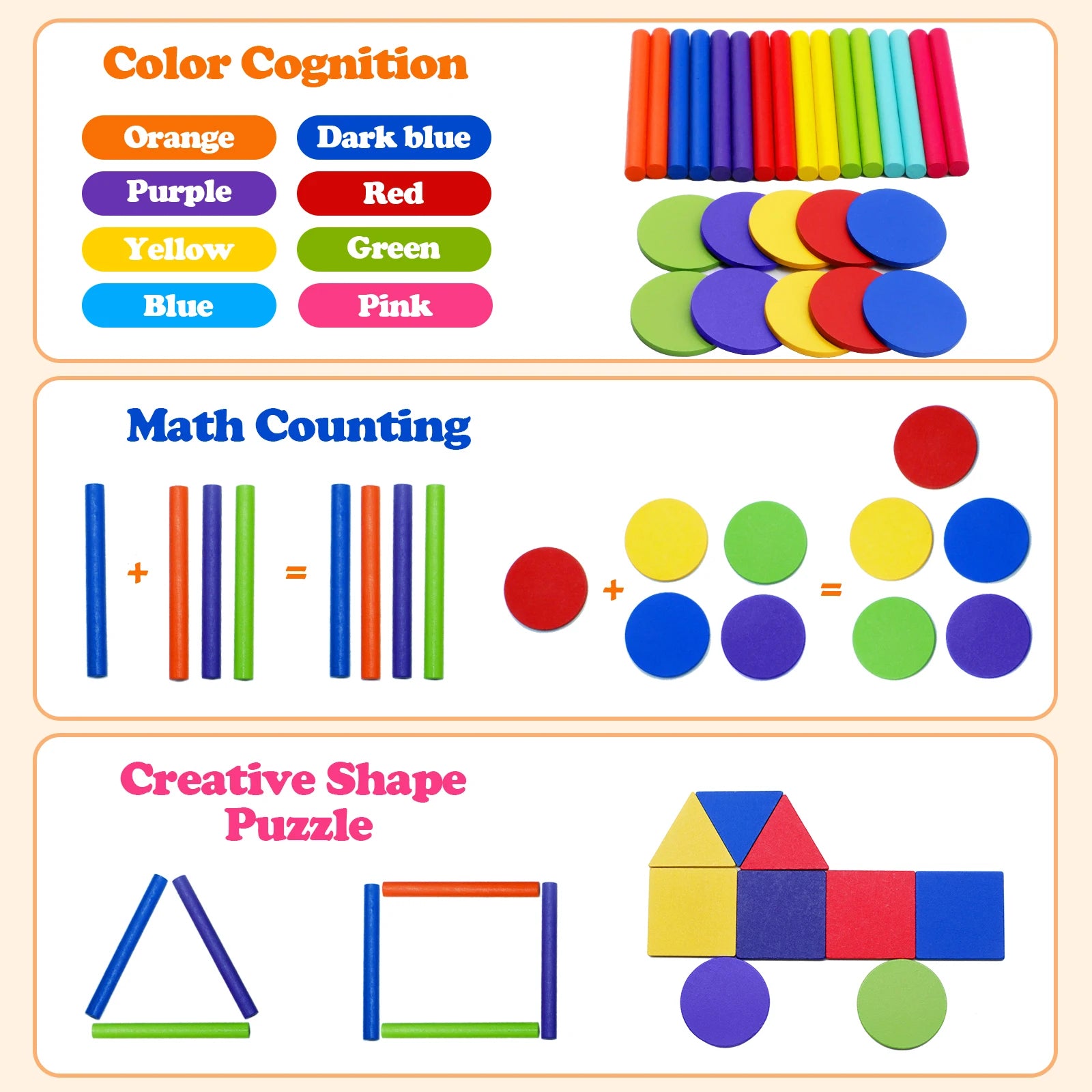 Montessori ColourMinds: Wooden Sorting & Sensory Puzzle Set