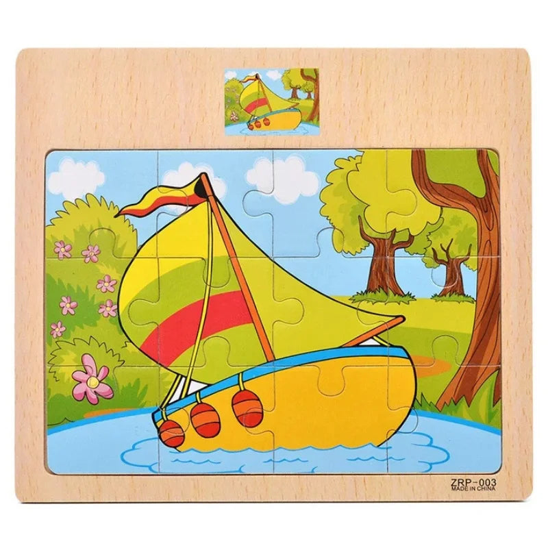 Wooden Cartoon Puzzle Board for Toddlers 10