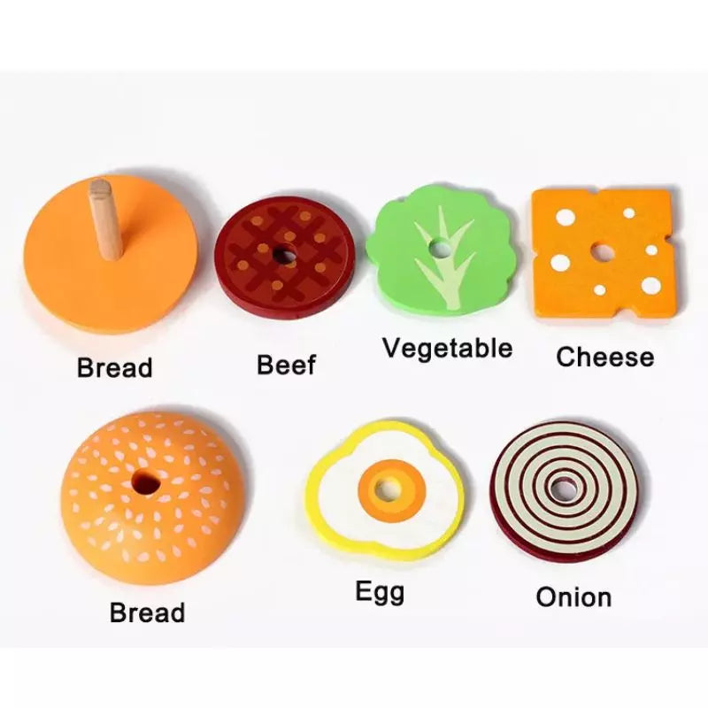 Wooden Toy Burger Stack Set 02