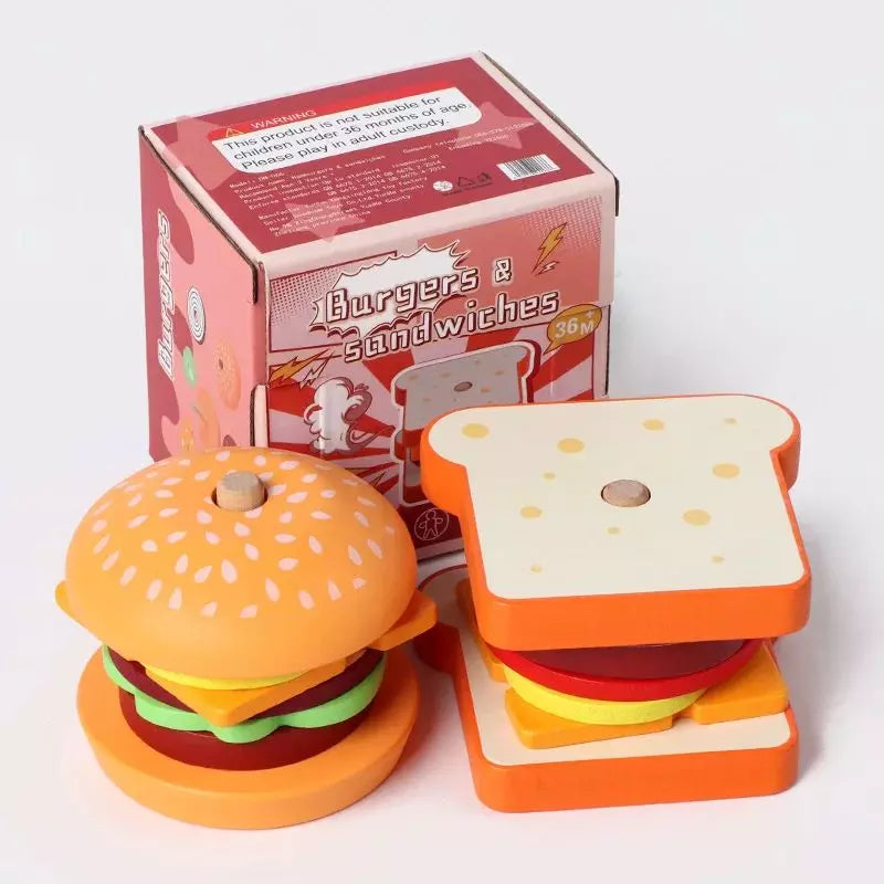 Wooden Toy Burger Stack Set 04