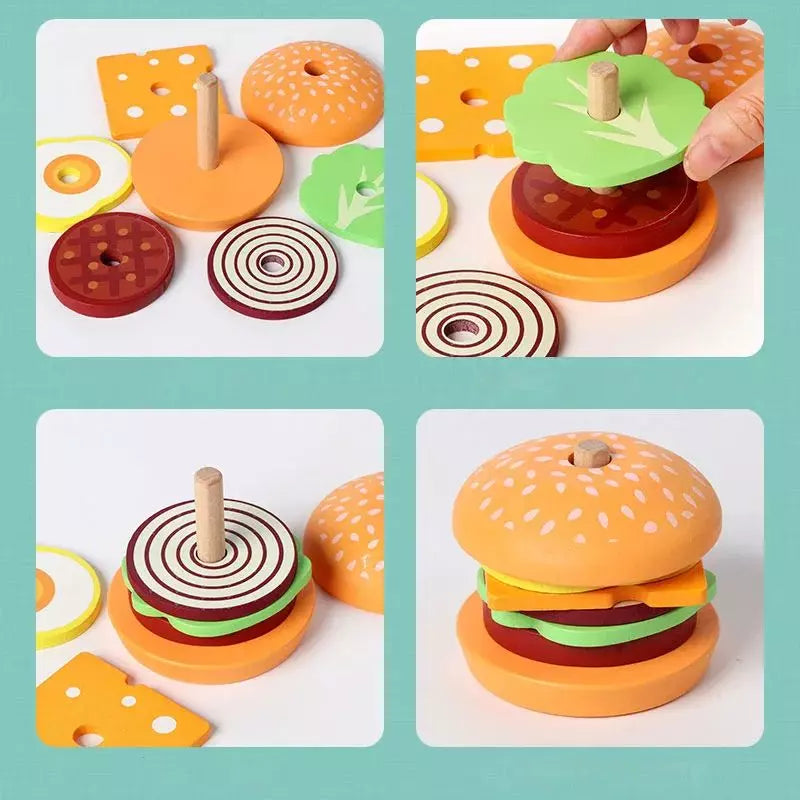 Wooden Toy Burger Stack Set 06