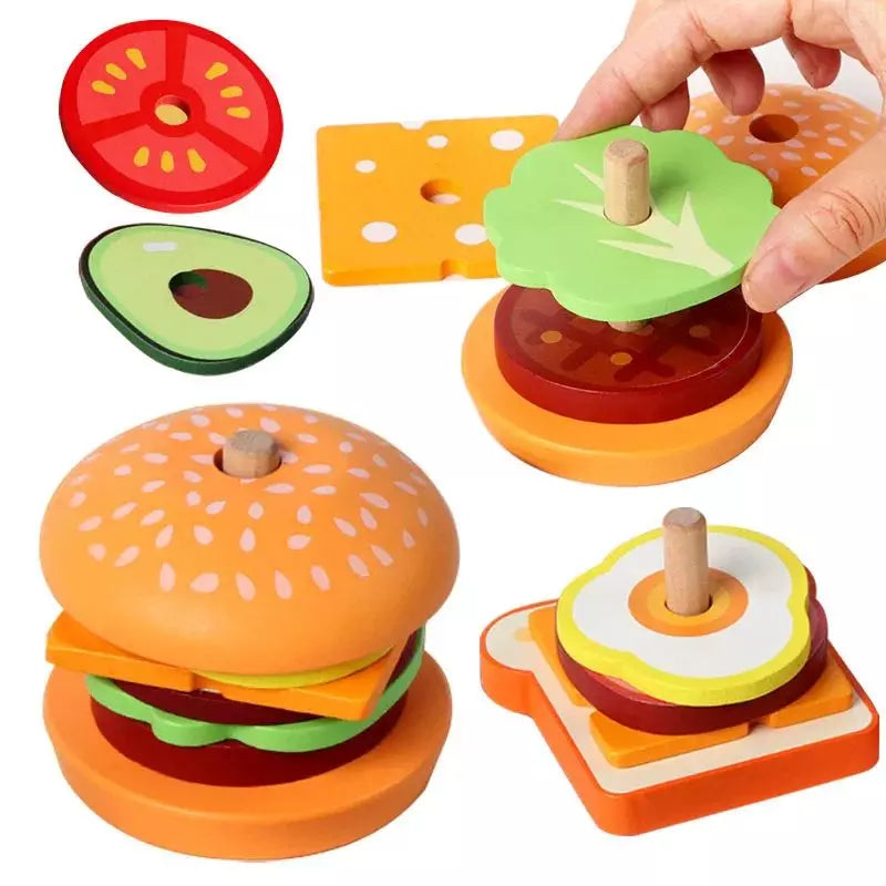 Wooden Toy Burger Stack Set 07