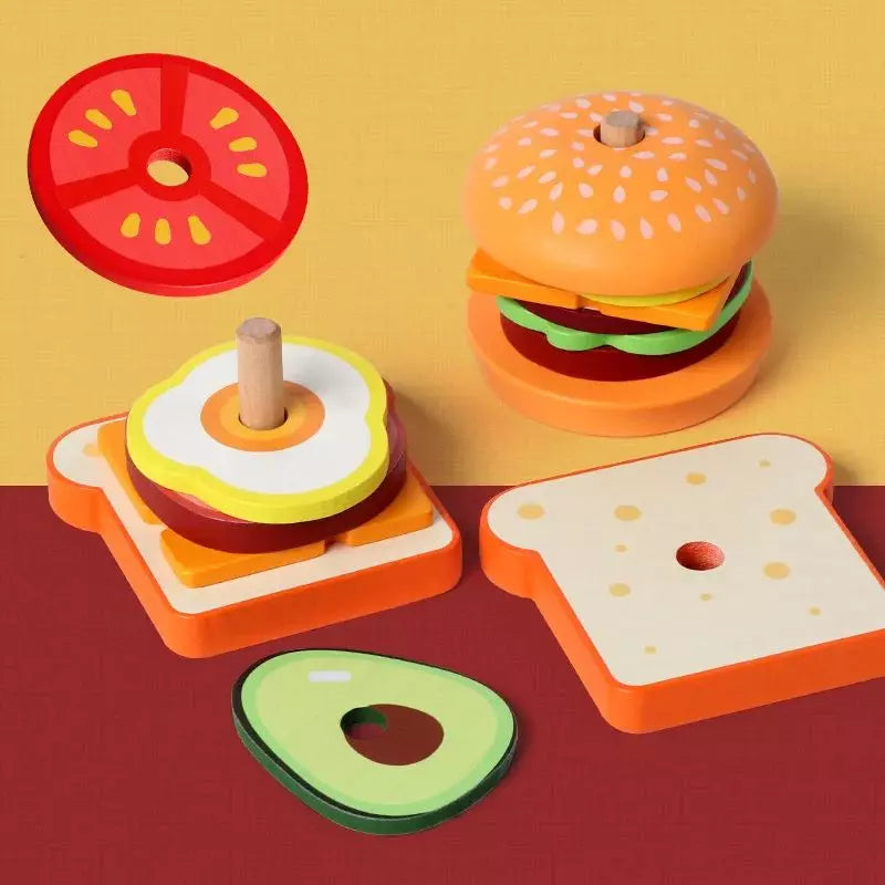 Wooden Toy Burger Stack Set