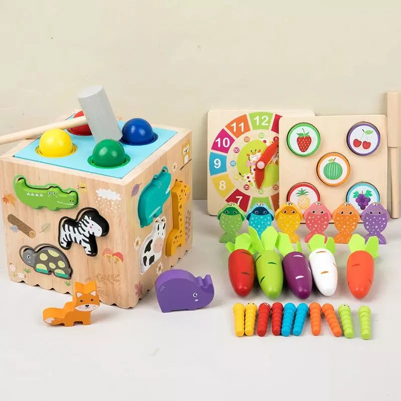Montessori Toy 8-in-1 Wooden Activity Cube Set