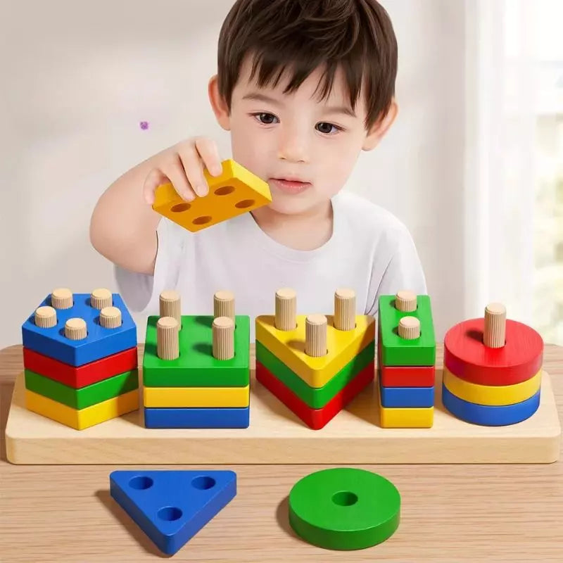 Montessori Toy Wooden Sorting and Stacking Puzzle