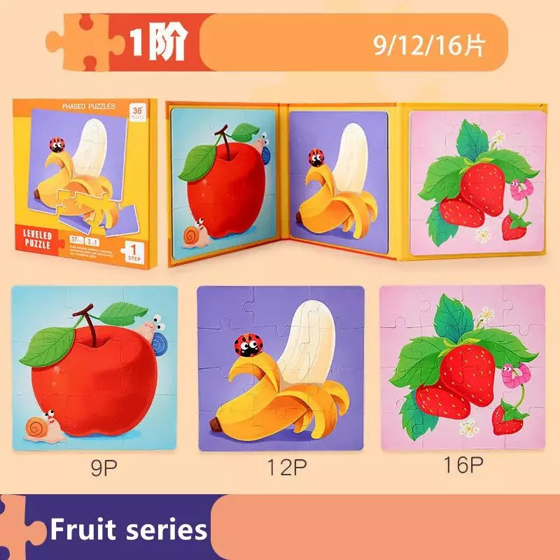 Wooden Puzzle Magnetic Montessori Activity Book Fruit