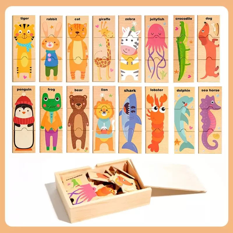 Wooden Puzzle Memory Match Game animals